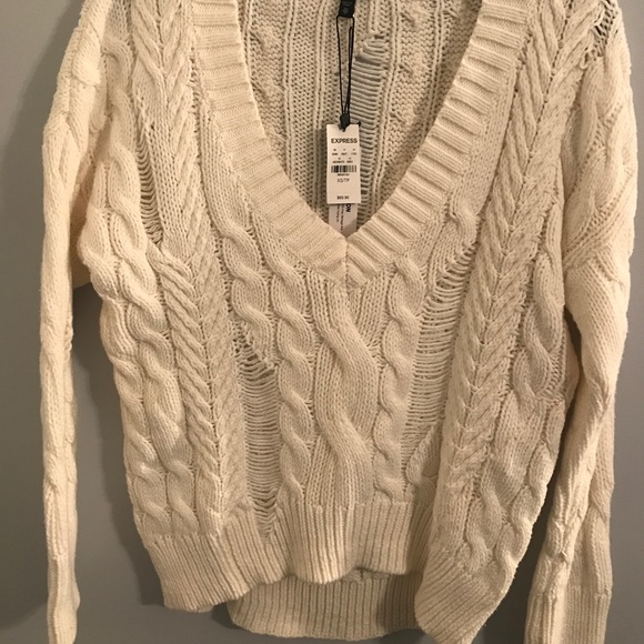 Express cream v-neck sweater - Picture 1 of 5